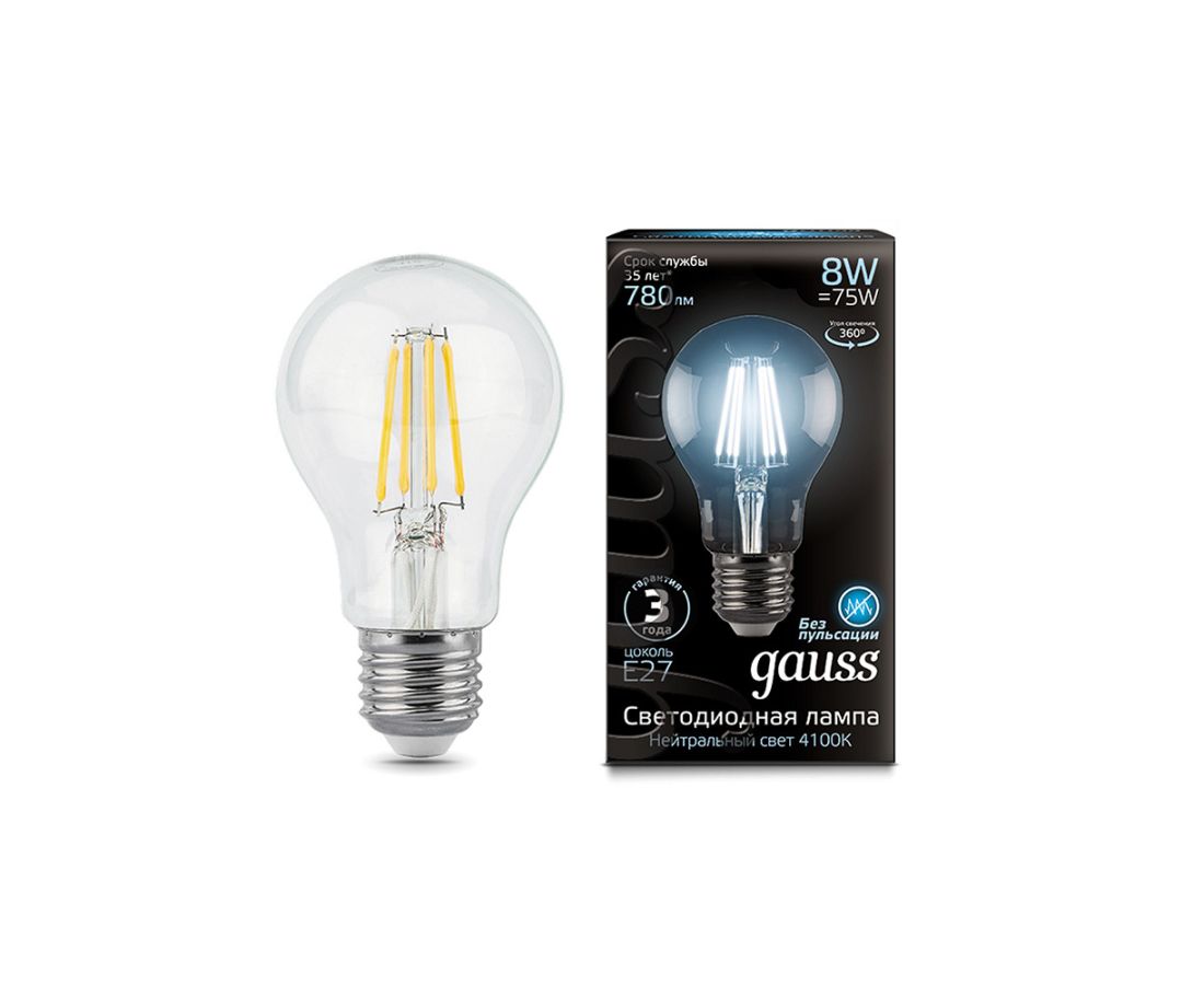 ლედ ნათურა Filament A60 E27 8W 4100К - 102802208 — ნათურა და ვაზნა